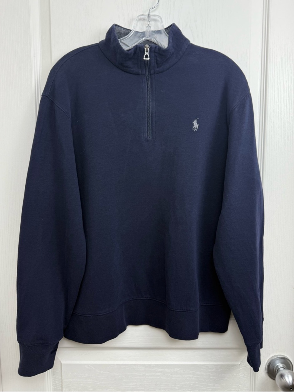 SOLD Polo Ralph Lauren Luxury Jersey Quarter-Zip Pullover Size Large Navy Blue - Picture 7 of 11